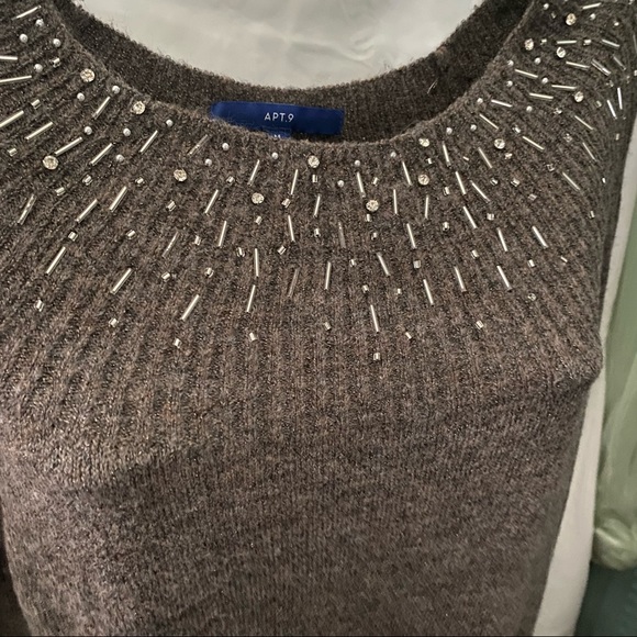 Apt9 Brown Jeweled Sweater Size Medium - Picture 3 of 4